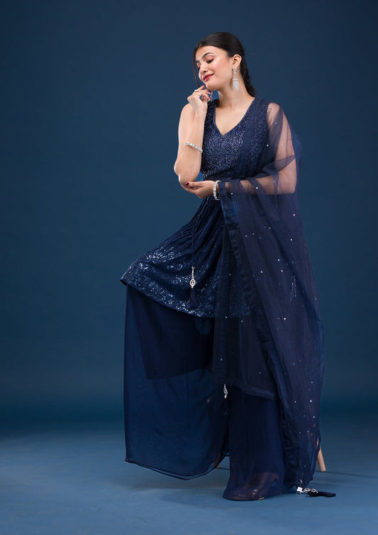 Navy Blue Cutdana Georgette Readymade Salwar Suit