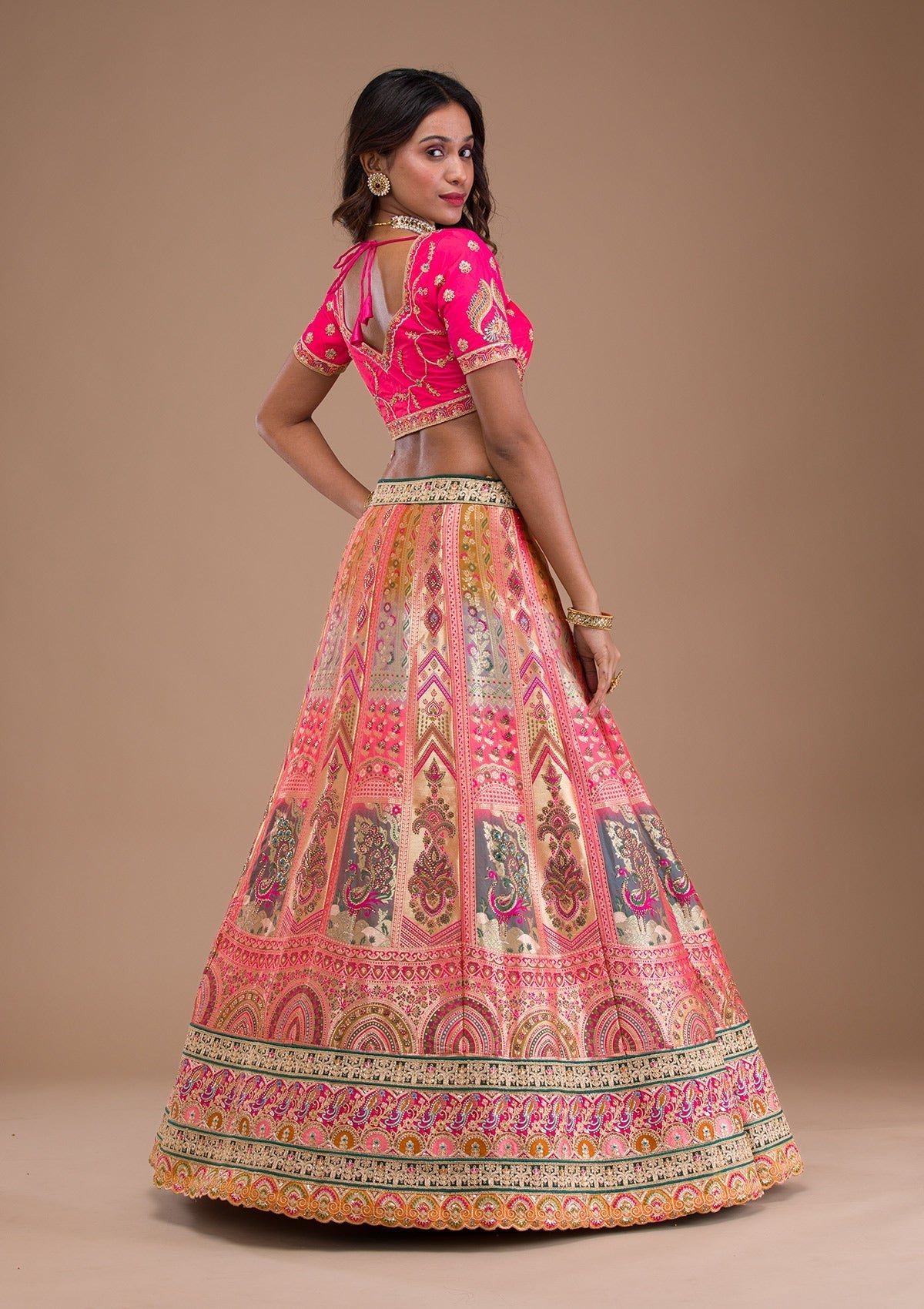 Pink Zariwork Banarasi Readymade Lehenga