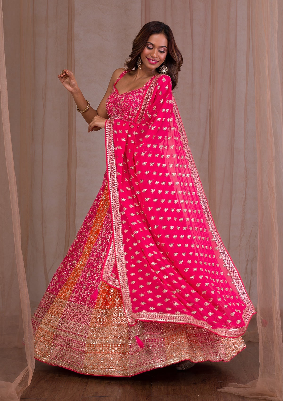 Pink Zariwork Georgette Readymade Lehenga