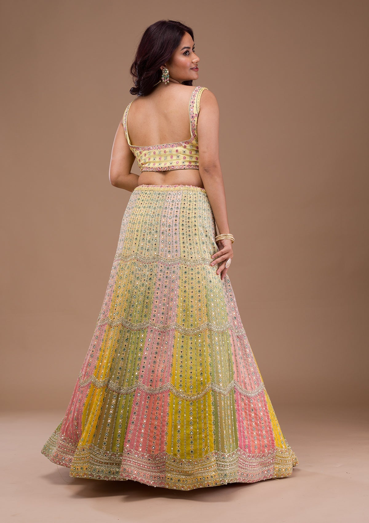 Yellow Mirrorwork Georgette Readymade Lehenga