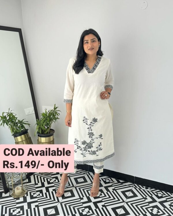 Premium White mulmul cotton printed kurta sets for women on mega sale - Image 2