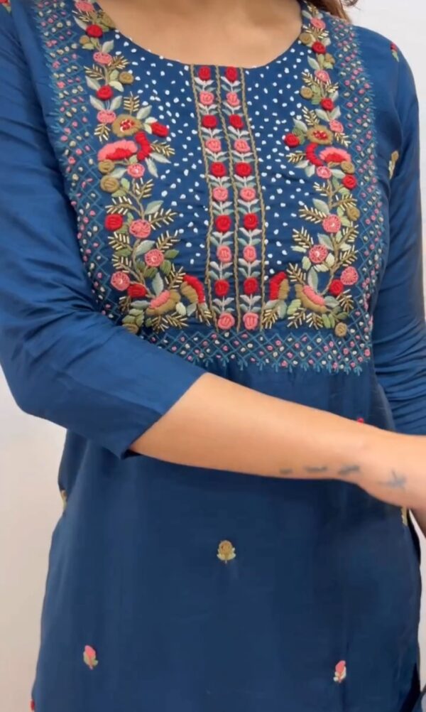 Beautiful Blue Hand Embroidered Gotta work Cotton Salwar Suit On Sale - Image 3