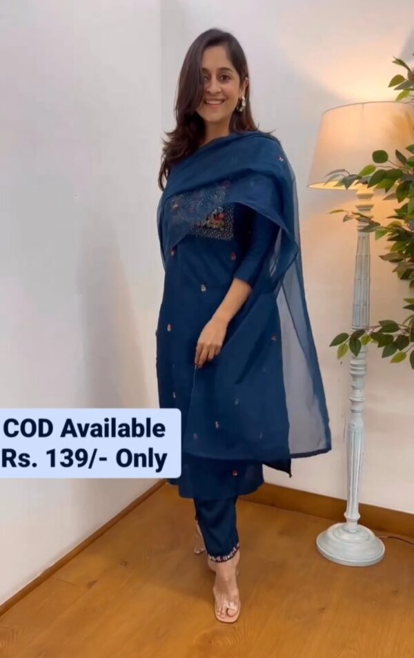 Beautiful Blue Hand Embroidered Gotta work Cotton Salwar Suit On Sale