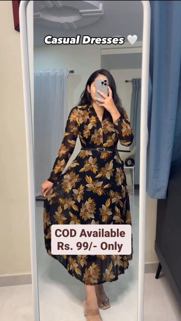 Beautiful Trendy Flower Printed Power Net Black Gowns on Sale - Image 2