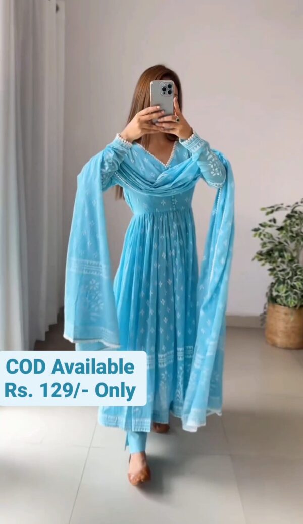 Beautiful Sea Green Anarkali Suit with Embroidered Work - Image 3