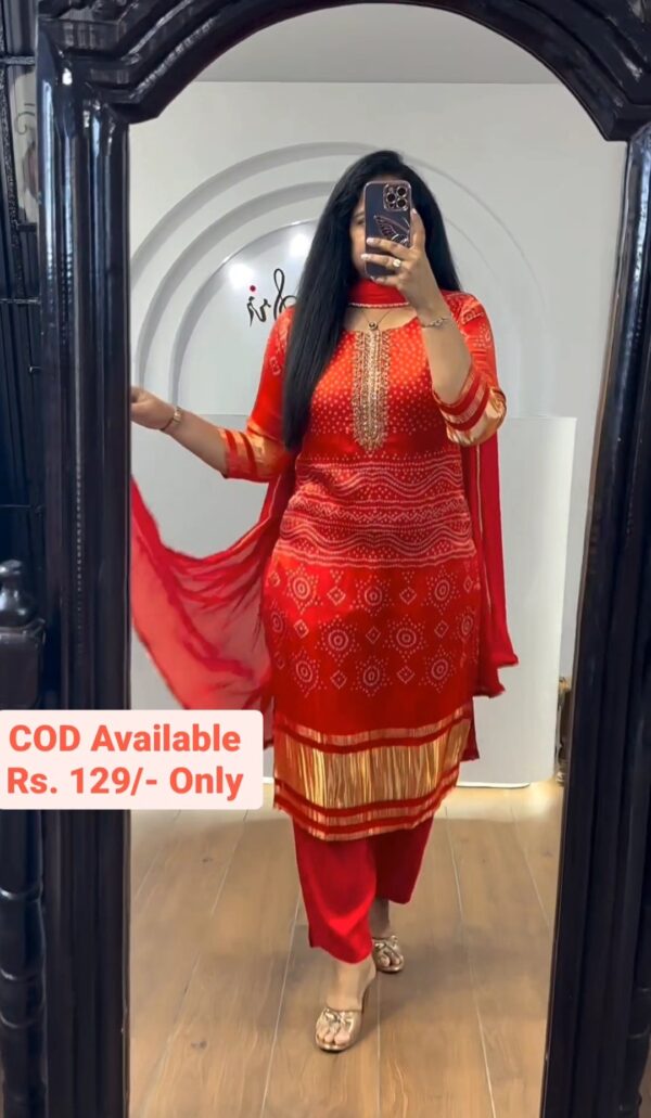 Trendy Bandhani Block Print Red Salwar Suit On Mega Sale - Image 2