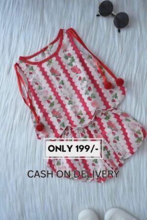 Trendy Pink & White Printed Sleeveless Cotton Co-Ord Set for Girls – Summer Ready!