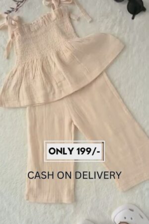 🌸 Peach Muslin Cotton Smocked Co-ord Set for Girls | Summer Sleeveless Top & Pant Combo | Soft & Breathable Baby Girl Outfit | Trendy Kidswear Set
