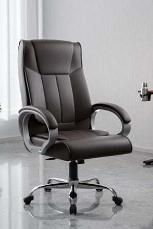 Green Soul Kiev Orthopedic Boss Chair | Breathable Leatherette Office Chair | Ergonomic Executive Chair with Spacious Cushioned Seat | Heavy Duty Metal Base | Rocking Function (Brown)