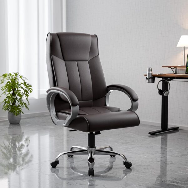 Green Soul Kiev Orthopedic Boss Chair | Breathable Leatherette Office Chair | Ergonomic Executive Chair with Spacious Cushioned Seat | Heavy Duty Metal Base | Rocking Function (Brown)
